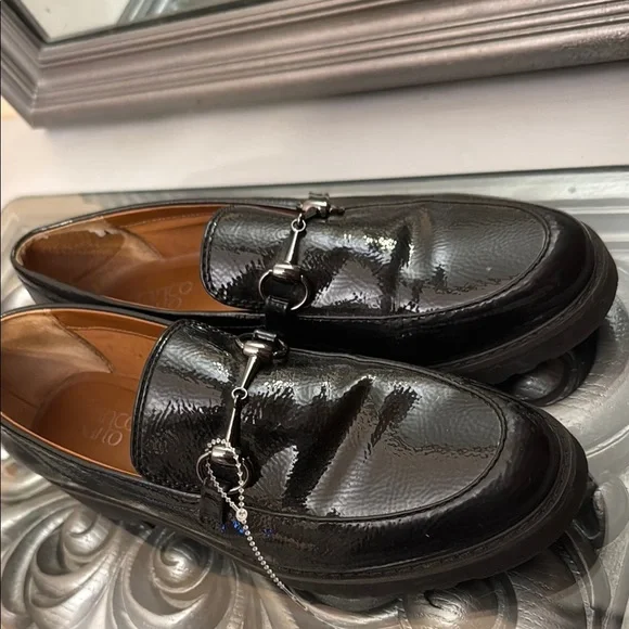 Franco Sarto Cason Womens 9.5 M Black Patent Loafers Sleek Slip-On Work Shoes - Picture 8 of 10